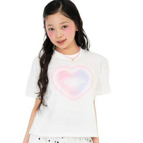 Rakuten - ANAP GIRL（アナップ ガール） グラデーションハートプリント クロップドTシャツ ホワイト XS(135-145cm)/S(145-155cm)/M(155-165cm) メール便OK 2026春夏 新作