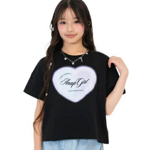 ANAP GIRL（アナップ ガール） グラデーションハートプリント クロップドTシャツ ブラック XS(135-145cm)/S(145-155cm)/M(155-165cm) メール便OK 2026春夏 新作