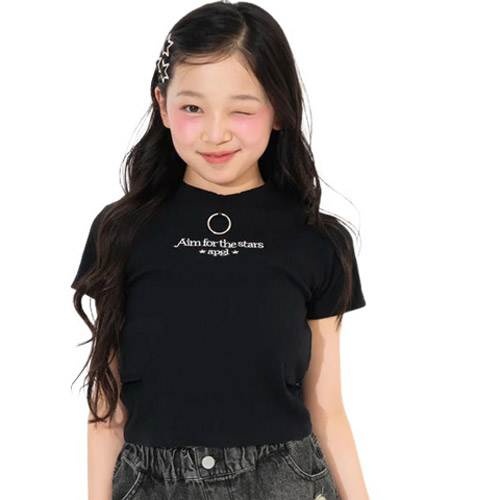 Rakuten - ANAP GIRL（アナップ ガール） サイドアキ ミニネック リブ リングトップス Tシャツ ブラック XS(135-145cm)/S(145-155cm)/M(155-165cm) メール便OK 2026春夏 新作