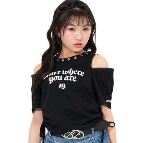 Rakuten - ANAP GIRL（アナップ ガール） ハトメデザイン 肩ジップ Tシャツ トップス ブラック XS(135-145cm)/S(145-155cm)/M(155-165cm) メール便OK 2026春夏 新作