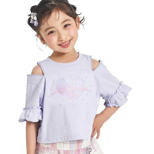 Rakuten - ANAP KIDS（アナップキッズ ANAP KIDS） 肩ジップ 袖フリルTシャツ トップス ラベンダー 110cm/120cm/130cm メール便OK 2026春夏 新作