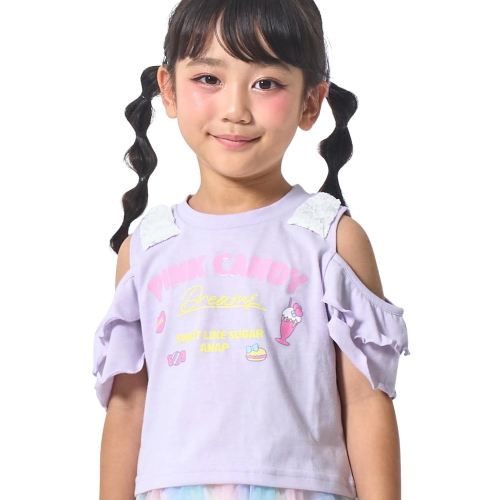 Rakuten - ANAP KIDS（アナップキッズ ANAP KIDS） ぷっくりプリント 肩アキ フリル トップス 半袖Tシャツ ラベンダー 110cm/120cm/130cm メール便OK 2026春夏 新作