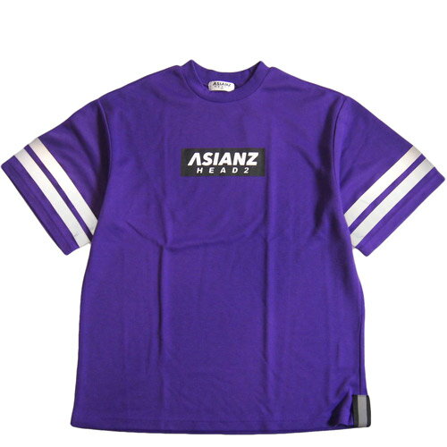 【50%OFFセール】ASIANZ HEAD2 エイジアンズヘッズ 140-160cm 袖ライン半袖ビッグTシャツ パープル メール便OK XS(140)/S(150)/M(160) 200605 ユニセックス 男女兼用 子供服SALE