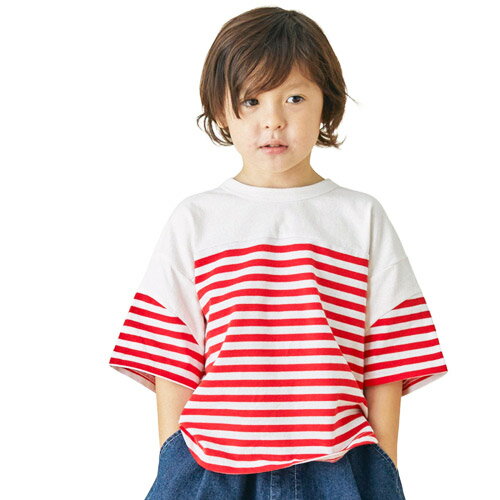 乐天商城 - FOV（フォブ） ボーダー切り替えTシャツ レッド (130cm-160cm)　 メール便OK 2026春夏 新作