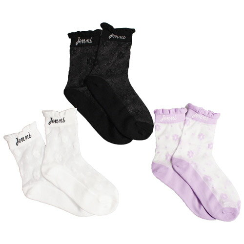 JENNI 子供服 靴下 19-24cm ジェニィ 透けあり生地　花柄シースルークルーソックス メール便OK 2024春夏 シスタージェニー シスタージェニィ SISTER JENNI キッズ ジュニア 子供用 子ども服 女の子用 19cm-21cm/22cm-24cm kids juniorのサムネイル