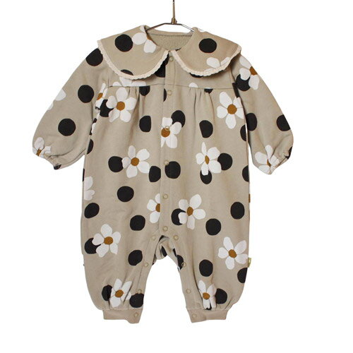 20%OFFセール SALE メイクユアデイ MAKE YOUR DAY ベビー服 ロンパース 70cm/80cm ビッグカラーお花総柄前開きカバーオール 長袖ロンパース ベージュ メール便OK 25秋冬 BABY カバーオール ロンパース 女の子