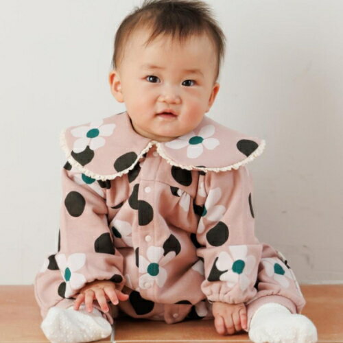 40%OFFセール SALE メイクユアデイ MAKE YOUR DAY ベビー服 ロンパース 70cm/80cm ドットハナガラ カバーオール 長袖ロンパース ピンク メール便OK 25秋冬 BABY カバーオール ロンパース 女の子