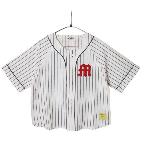 乐天商城 - MAKE YOUR DAY（メイクユアデイ） ストライプベースボールシャツ アイボリー 150cm/160cm メール便OK 2026春夏 新作