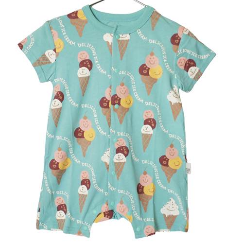 メーカー希望小売価格はメーカー商品タグに基づいて掲載しています バニラやチョコ、ストロベリーなどカラフルなアイスが並んだかわいい総柄ロンパスです！ がばっと開く前開きぱちぱちボタンの仕様なのでお着替えもラクチン！ コットン100% の素材で、毎日のコーデにも大活躍です◎ 本体）綿100％ リブ部分）綿95% ポリウレタン5% 原産国：中国 70cm　身幅28cm 総丈43cm 袖丈8cm 80cm　身幅29cm 総丈49cm 袖丈8.5cm ※実寸は商品により多少の誤差が生じますのでよろしくお願いいたします。 子供服 子ども服 ベビー服 baby ユニセックス 男女兼用 男の子　女の子
