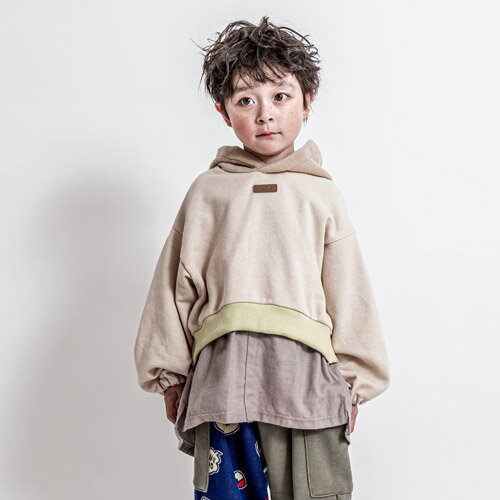 乐天商城 - 40%OFFセール SALE モル 子ども服 90cm-150cm MOL layered short hoodie レイヤードショートフーディー ベージュ メール便不可 2024秋冬 キッズ ジュニア 子供服 mol room モルルーム