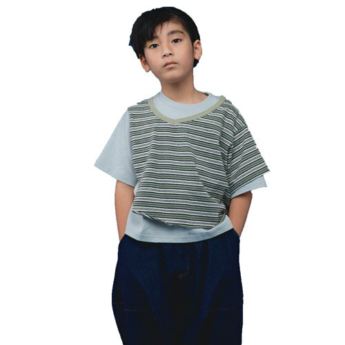 乐天商城 - 50%OFF SALE セール ヌヌフォルム 子供服 Tシャツ 125-145cm nunuforme VネックレイヤードT 半袖 2023SS 春夏 メール便OK 26-nf19-914-506 キッズ 子ども服 125cm/135cm/145cm kids junior