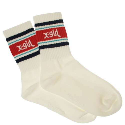 X-girl Stages 子ども用 靴下 13-21cm エックスガールステージス ラインロゴリブクルーソックス オフホ..