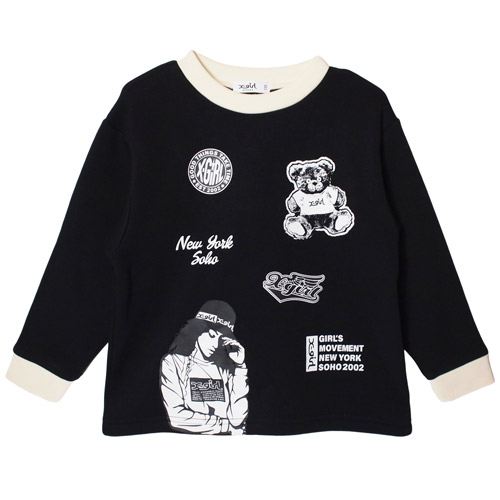 乐天商城 - 35%OFFセール SALE X-girl Stages 子ども服 90-140cm エックスガールステージス MIX モチーフ起毛長袖トップス クロ ブラック 100cmまではメール便OK 25秋冬 裏起毛