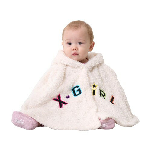 X-girl Stages ベビー服 F(Baby) エックスガールステージス ロゴ刺しゅうアップリケフラッフィーポンチョ アイボリー メール便不可 2025秋冬 アウター 羽織 ケープ マント 新生児 出産祝い 赤ちゃん XGIRL エックスガール キッズ BABY ベビー服