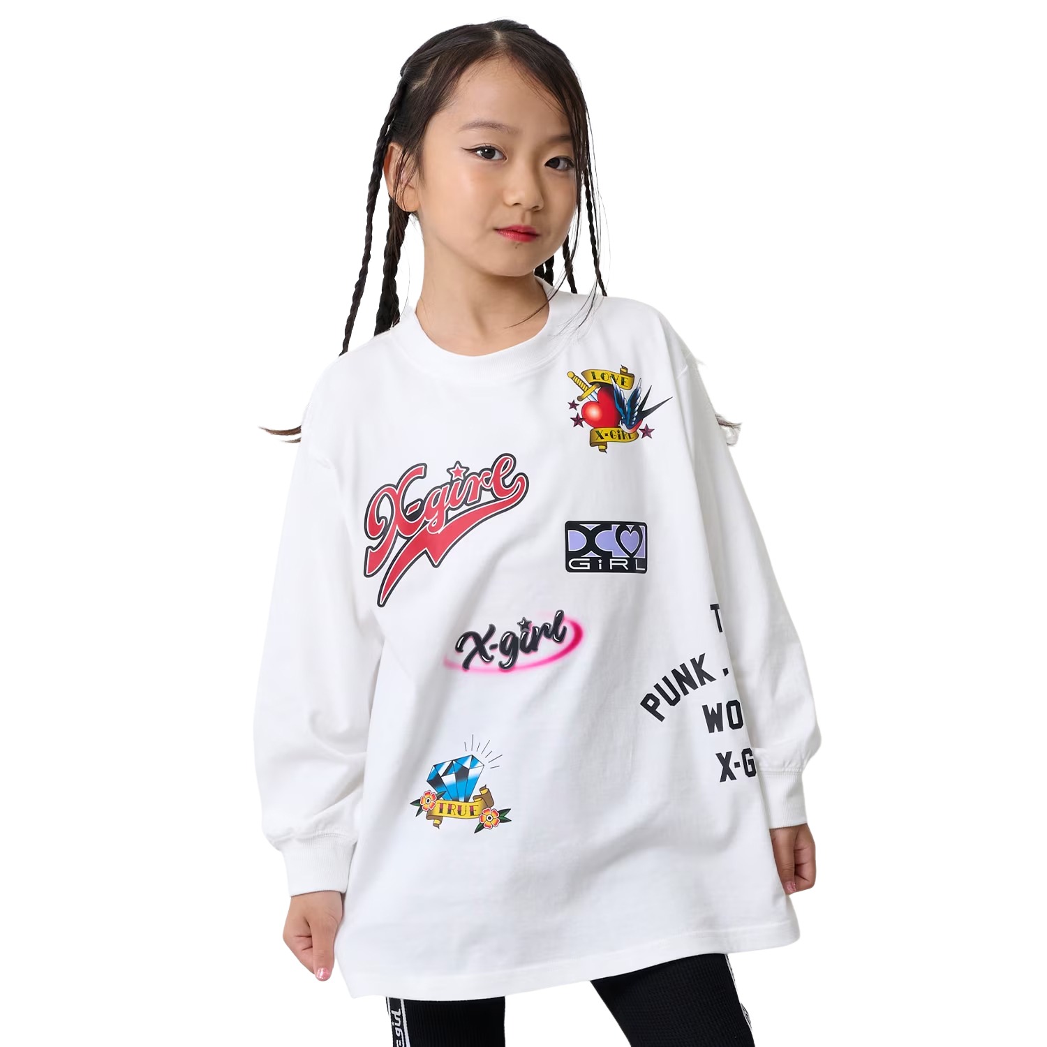 乐天商城 - 35%OFFセール SALE X-girl Stages 子ども服 ロンT 80-140cm エックスガールステージス MIXロゴ長袖Tシャツ オフホワイト メール便OK 25秋冬