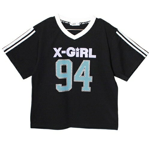 X-girl Stages（エックスガールステージス） ユニフォームVネック半袖Tシャツ クロ ブラック （90-140cm） メール便OK 2026春夏 新作