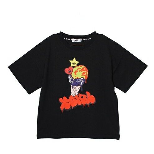Rakuten - 10%OFFセール SALE X-girl Stages（エックスガールステージス） 【接触冷感】キラッキーアイスクリーム 半袖Tシャツ クロ ブラック（80-140cm） メール便OK 2026春夏