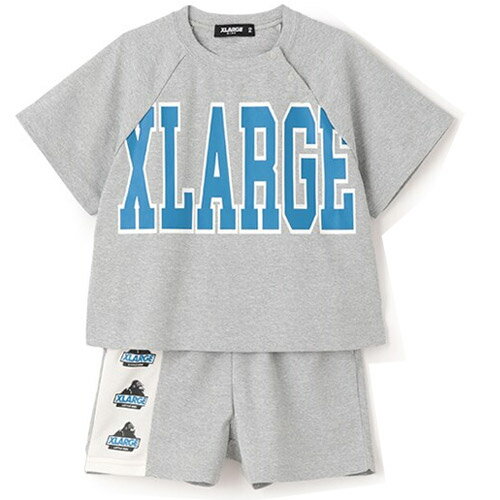 エクストララージ キッズ 子ども服 80-140cm XLARGE KIDS 配色ロゴ半袖Tシャツ+ショートパンツセット トップグレー メール便OK 2025春夏 80cm/90cm/100/110cm/120cm/130cm/140cm X-LARGE KIDS エクストララージキッズ 子供服 新作