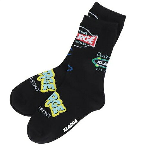 乐天商城 - XLARGE KIDS（エクストララージキッズ） 子ども用 靴下 13-21cm ミックスロゴ クルーソックス 黒 ブラック メール便OK 2026春夏 新作