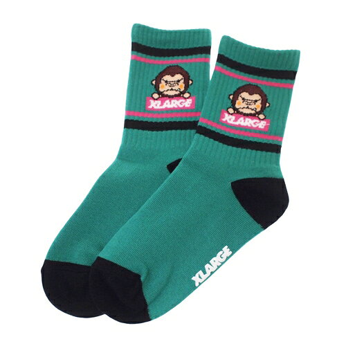 乐天商城 - XLARGE KIDS（エクストララージキッズ） 子ども用 靴下 13-21cm ファニーゴリラ リブクルーソックス グリーン メール便OK 2026春夏 新作