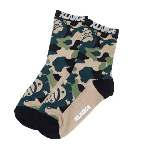 乐天商城 - XLARGE KIDS（エクストララージキッズ） 子ども用 靴下 13-21cm ファニーゴリラカモ総柄 クルーソックス グリーン メール便OK 2026春夏 新作