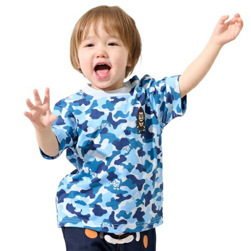 乐天商城 - XLARGE KIDS（エクストララージキッズ） ファニーゴリラカモ総柄 半袖Tシャツ ブルー（80-140cm） メール便OK 2026春夏 新作