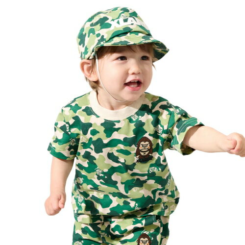 乐天商城 - XLARGE KIDS（エクストララージキッズ） ファニーゴリラカモ総柄 半袖Tシャツ グリーン（80-140cm） メール便OK 2026春夏 新作