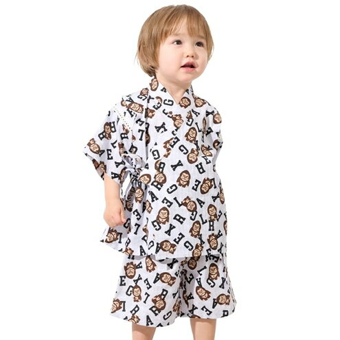 Rakuten - 10%OFFセール SALE XLARGE KIDS（エクストララージキッズ） ファニーゴリラ総柄甚平 シロ ホワイト（80-130cm） メール便OK 2026春夏