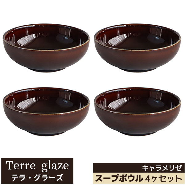 【取寄品】 Terre glaze テラ・グラーズ スープボウル 4ヶセット キャラメリゼスープ皿 サラダボウル 盛り鉢 煮物鉢 中皿 お皿 おしゃれ 食器セット モダン かっこいい 普段使い 電子レンジ対応 食洗機対応 ギフト プレゼント お祝い 母の日 結婚祝い 日本製