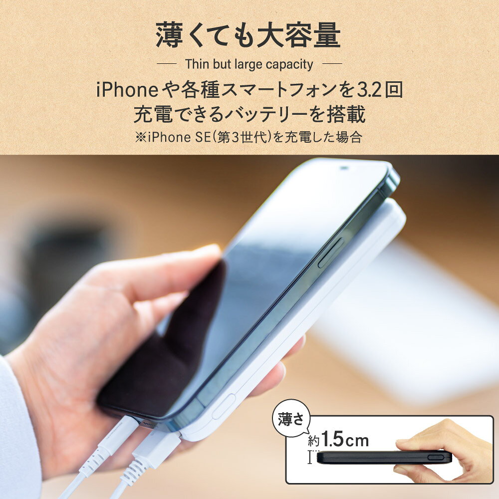 売切り特価 薄くて大容量10000mAh モバイルバッテリー 2.4A スマートIC搭載 かしこく充電 スマホ 充電器 薄型 PSE適合製品 防災 メール便送料無料 owltech-10010378 オウルテックダイレクト サンプル画像2