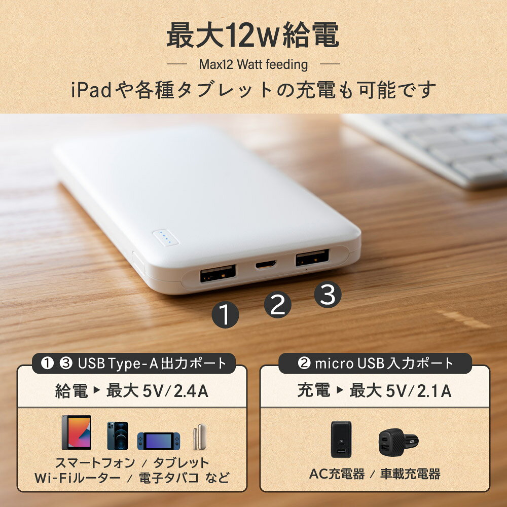 売切り特価 薄くて大容量10000mAh モバイルバッテリー 2.4A スマートIC搭載 かしこく充電 スマホ 充電器 薄型 PSE適合製品 防災 メール便送料無料 owltech-10010378 オウルテックダイレクト サンプル画像3