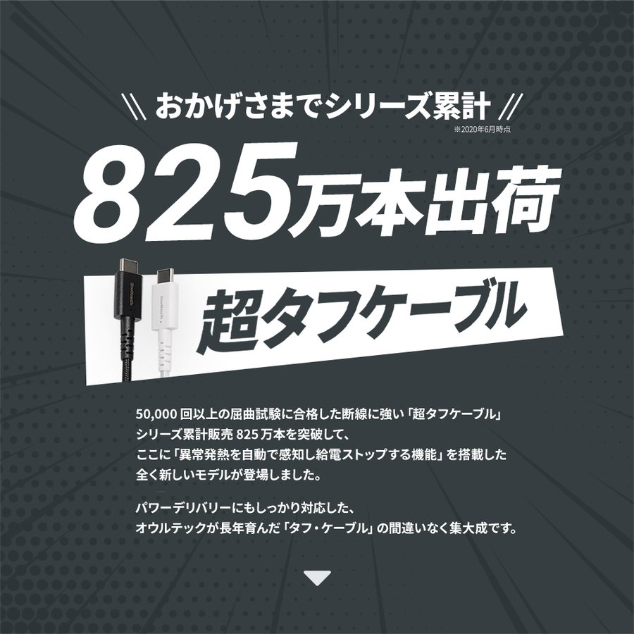 超タフUSB Type-C to Type-Cケーブル PowerDelivery対応 温度センサー搭載 MCPC認証 2年保証 3m スイッチライト Switch lite