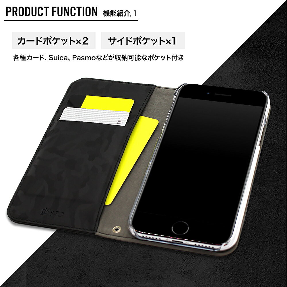 手帳型 スマホケース PUレザー 迷彩柄 ブラ...の紹介画像3