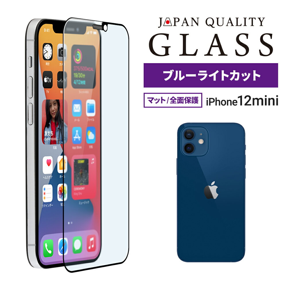 売切り特価 iPhone 12 mini (5.4インチ) 用 貼りミスゼロ かんたん3ステップ貼り付けキット付き 全面保護 強化ガラス マットブルーライトカット メール便送料無料 cp2b10s