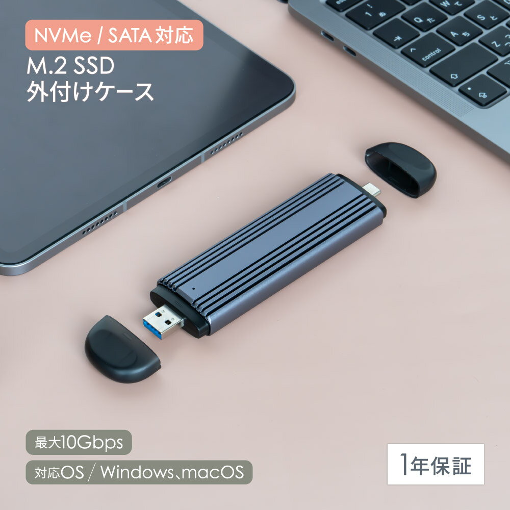 M.2 SSD 外付けケース USB Type-A / Type-C コネクター 一体型 1年保証 送料無料