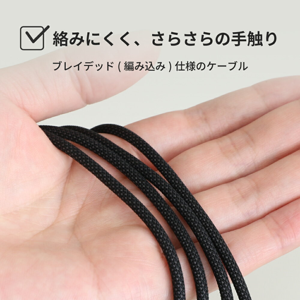 【新商品】 USB Type-A to Lightning ブレイデッドケーブル 充電ケーブル iPhone 耐屈曲1万回 2.4A 急速充電 データ転送 0.7m 1.2m 2.0m ブラック ホワイト 1年保証 送料無料