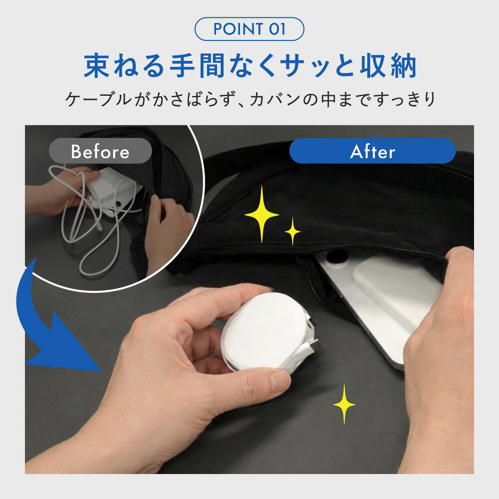 【新商品】 片引き 巻取り式 USB Type-A to C 充電ケーブル katamaki 120cm 固定用 スタンド付属 急速3A充電 データ通信対応 温度センサー搭載 片巻き ブラック ホワイト 1年保証 送料無料 【Web限定モデル】 owltech-10021387 オウルテックダイレクト サンプル画像3