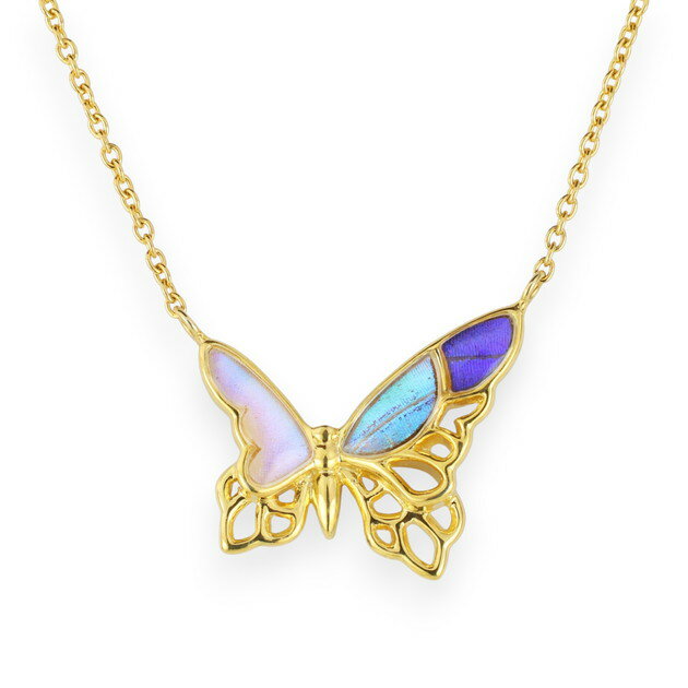 Rhinestone - （Psyche/現品) [zps097g-morpho]本物の蝶の翅 バタフライ ネックレス [カキカモルフォ / ゼフィリティスモルフォ / スルコウスキーモルフォ]