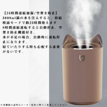 【楽天1位　6冠】猫 加湿器 スチーム 卓上 超音波 3L アロマ 空気清浄機 大容量 乾燥対策 USB接続 静音 USB加湿器 3300ml大容量 かわいい LED付き 静音 省エネ 節電 エコ加湿器 加湿器 上部給水 コンパクト プレゼント ウェルス コロナ 花粉症