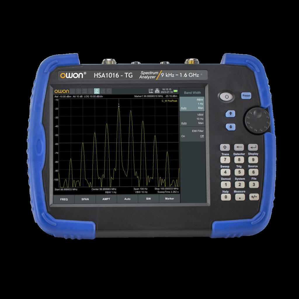 OWON HSA1016-TG ハンドヘルド・スペクトラム・アナライザ、トラキング・ジェネレータ付、9kHz - 1.6GHz 表示平均ノイズレベル（DANL）： -160dBm、GPS受信機を標準装備、EMIフィルタ、準尖頭値検波器