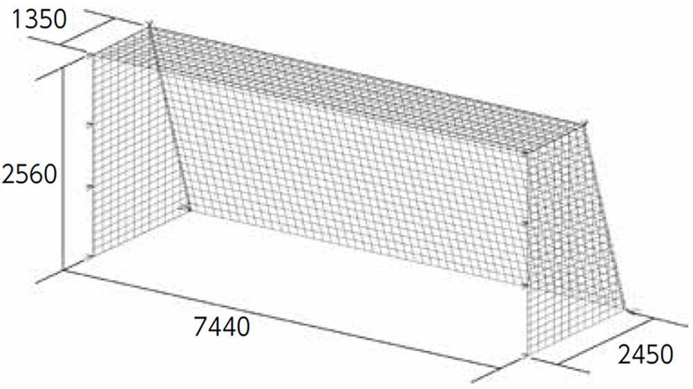 ■　商品詳細　■ 商品名 一般サッカーゴールネット 商品番号 B-2533 ( B2533 ) 商品説明 一般サッカーゴールネット・四角目（2張1組）■ポリエチレン有結節、440T/75本■白■網目:12cm角■重さ13kg/組一般用サッカー寸法:H2560×W7440×D上1350×D下2450(mm)サイズはSG基準認証品サイズです。基準認証品サイズ以外はご相談ください。 (B-7175、B-3773、B-3628、B-2192は対象外)
