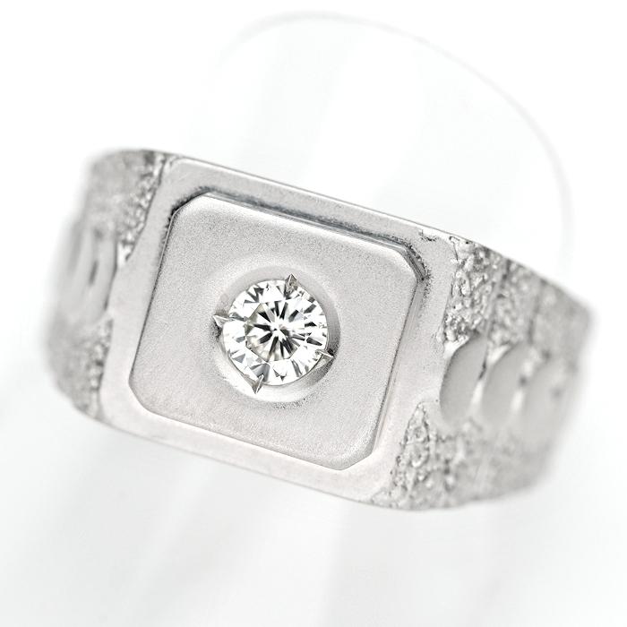 【中古】美品 指輪 印台 ダイヤ0.30ct Pt900 プラチナ 23g 21号 艶消しタイプ メンズリング