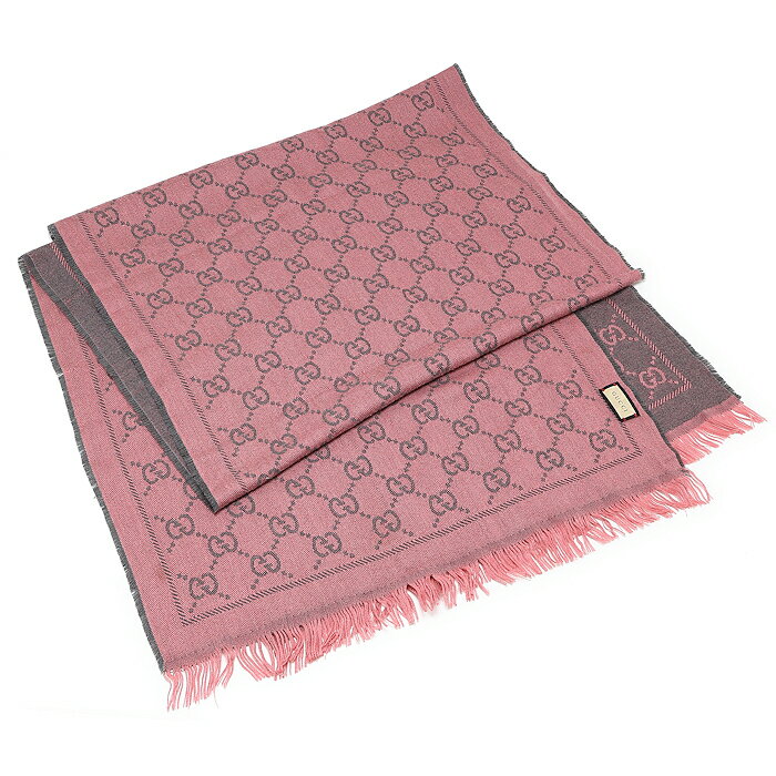 グッチ ストール ショール マフラー GGジャカード ウール ピンク×グレー 50×183cm GUCCI