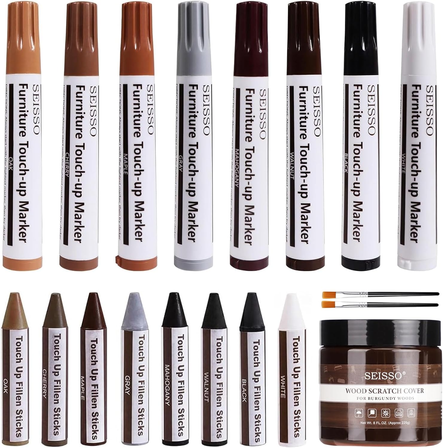 DEWEL フローリング 傷 ネジ穴 ひび割れ 補修 木製品 補修マーカー&ワックス 木製家具 補修キット 木製品キズ補修セット 8色 床/ドア補修 補修ペン ...