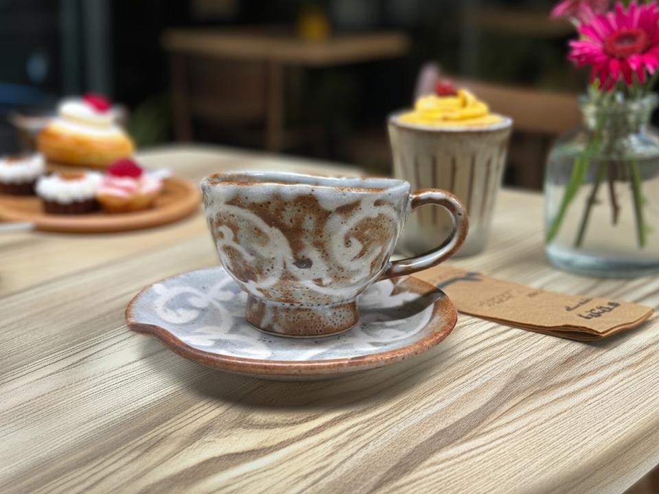 Cup, Saucer - 美濃焼 ネズミ志野 コーヒーカップ&ソーサー 大人かっこいい 美濃焼 マグカップ おしゃれ カフェ 渋い デザイン 大きな コーヒーカップ 陶器