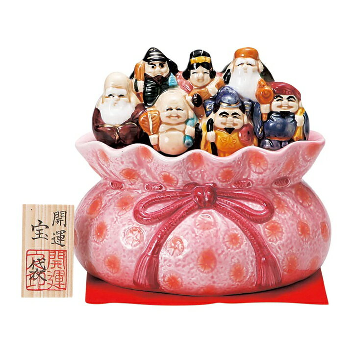 樂天商城 - 七福神開運宝袋 クリーム 置物 宝くじ お祝い プレゼント マイホーム 玄関 七福神 瀬戸焼