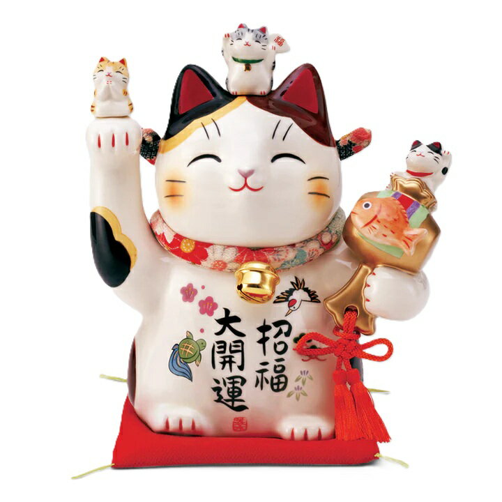 樂天商城 - 彩絵招福大開運 招き猫 ちりめん首輪付 6号 まねきねこ 招き猫 置物 招き猫 かわいい 招き猫 開店祝い 招き猫 薬師窯 招き猫 右手 プレゼント 男性 開店 祝い プレゼント おしゃれ カフェ 開店祝い プレゼント 新築祝い プレゼント 友人 プレゼント 友人 引っ越し祝い