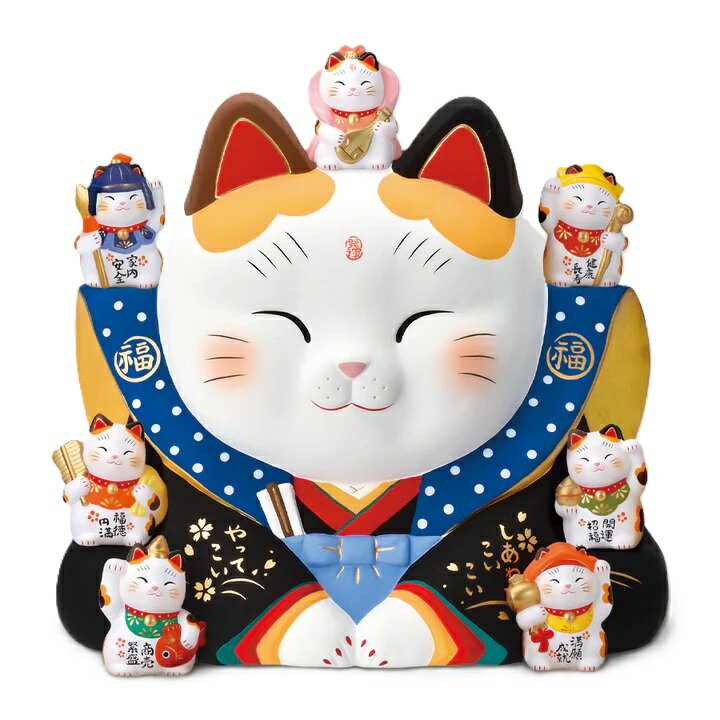 樂天商城 - 錦彩 七福神福助招き猫 16号 まねきねこ 招き猫 置物 招き猫 かわいい 招き猫 開店祝い 招き猫 薬師窯 招き猫 開店 祝い プレゼント おしゃれ カフェ 開店祝い プレゼント 新築祝い プレゼント 友人 プレゼント 友人 引っ越し祝い