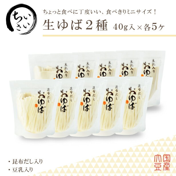 ゆば 湯葉 贈答用【送料無料】食べきりサイズ♪小さい生ゆば2種（40g×各5ヶ）【国産大豆100％・保存料無添加】贈り物 ギフト お取り寄せ グルメ 手土産 ゆば丼 タンパク質 大豆 イソフラボン 低カロリー 糖質制限 代替食 代替肉