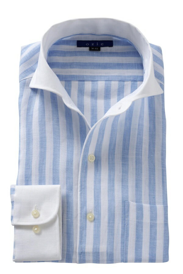 麻100% イタリアンカラー ワイドカラー クレリック | ワイシャツ メンズ シャツ 高級 ビジネス おしゃれ ドレスシャツ リネン シャツ 長袖 リネンシャツ カッターシャツ ビジネスシャツ yシャツ 麻 青 ストライプ ビジネスワイシャツ